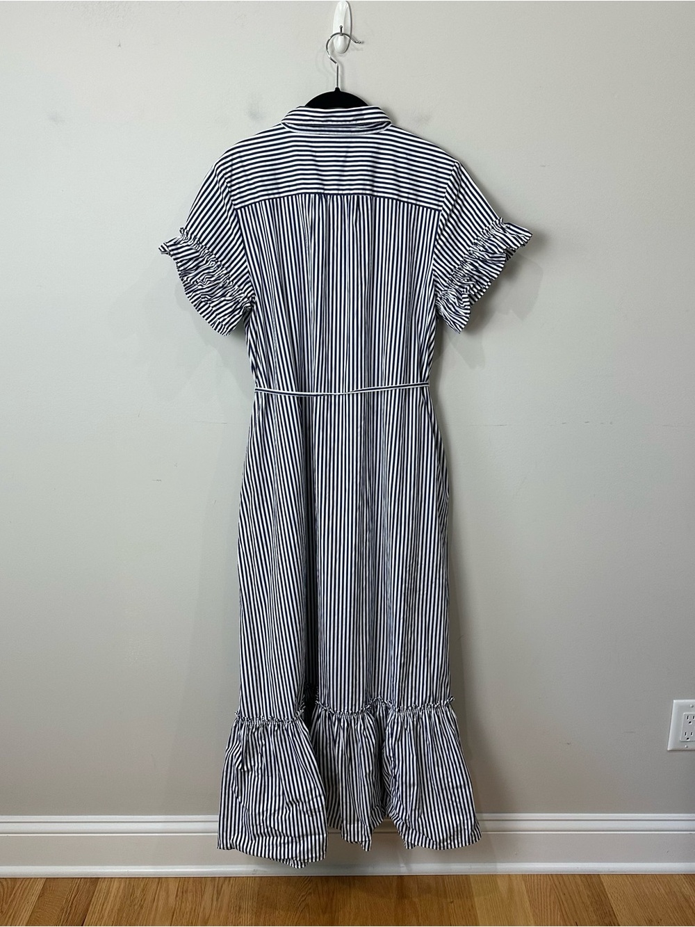 J.crew Amelia Shirtdress Navy White Vertical Stripe Belted Pockets - Picture 4 of 9